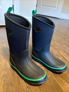Storm Kids Black Rain & Snow Boots with Green Trim
